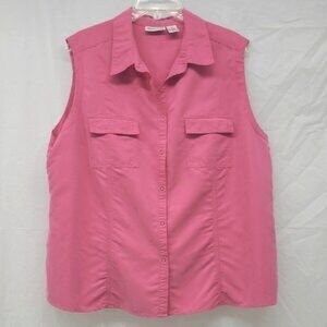 Safari Vest Fuscia Bright Pink Zippered Pockets Collar Academia Hiking Photo